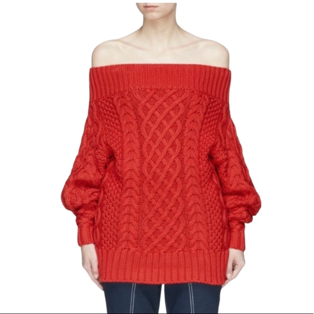 SELF-PORTRAIT NWT Oversized Red Off The Shoulder Sweater/Jumper - Picture 1 of 6